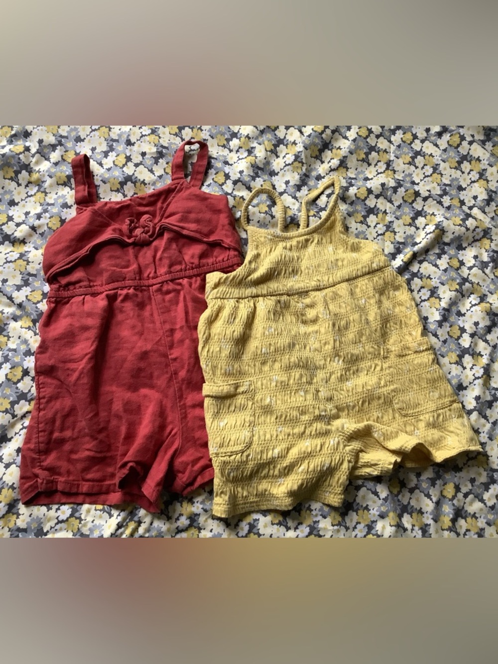 Old Navy Yellow Smocked Romper & Red Knit Romper Set